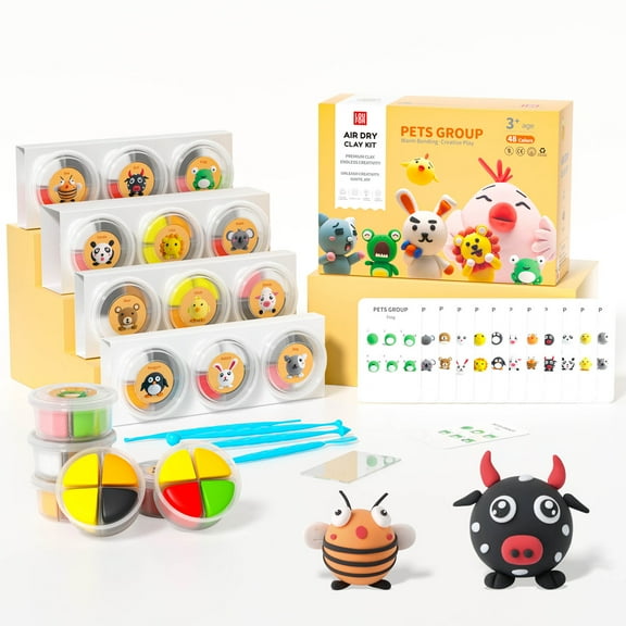 Air Dry Clay Kit - Modeling Clay for Kids mit Sculpting Tools und Tutorial, Ultra Light & Soft, Safe & Non-Toxic, DIY Model Magic Clay 12 Cans 48 Colors, Creative Art Crafts Toys Gifts for Girls Boys