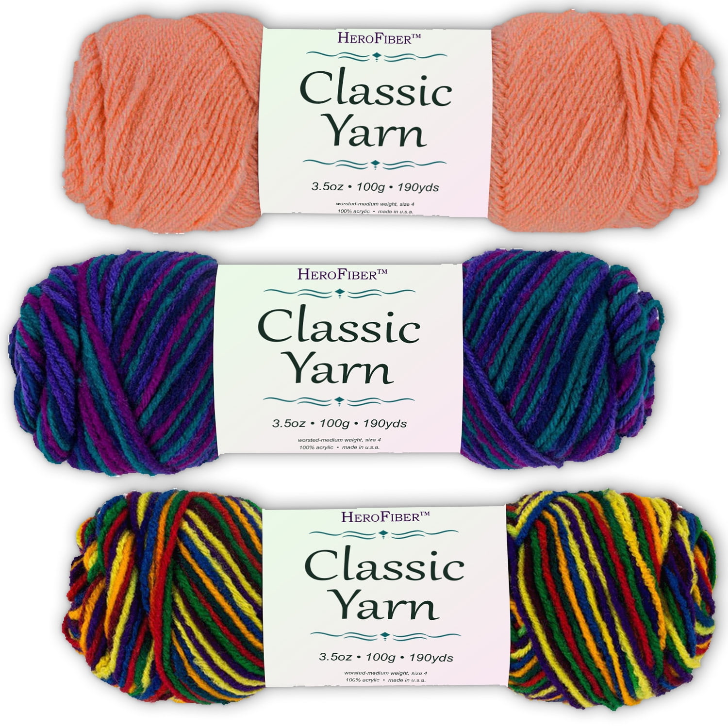 Soft Acrylic Yarn 3Pack, 3.5oz / ball, Pink Coral + Blend Gemstone