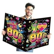 GZHJMY 90' Party Decorations Back to The 90' Theme Love 90' Guest Book Hip Hop Party Decorations Neon 1990s Throwback Decor Large Greeting Card for