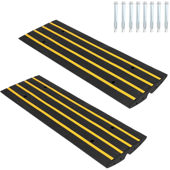 2 Pack 50T 4FT Rubber Curb Ramps Heavy Duty Low Profile Driveway Ramps with Drainage Channel for Cars Trucks and Wheelchairs
