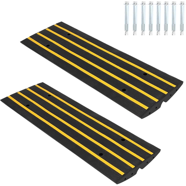 2 Pack 50T 4FT Rubber Curb Ramps Heavy Duty Low Profile Driveway Ramps with Drainage Channel for Cars Trucks and Wheelchairs