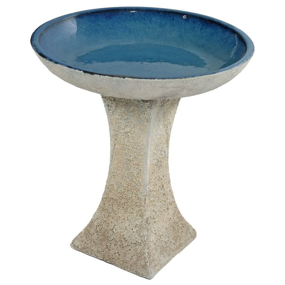 Sunnydaze Nantes Freestanding Ceramic Outdoor Bird Bath, UV-Resistant White Lava Finish