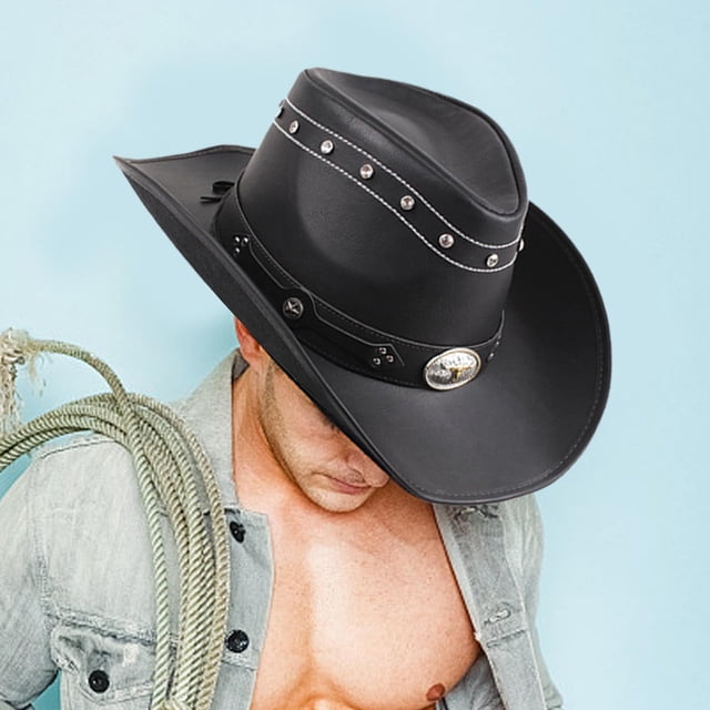 Sombrero de vaquero Macarena Negro de cuero PU con cuerda para mujeres y Hombres