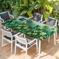 thumbnail image 2 of St. Patrick's Day Table Cloths for 5 Foot Rectangle Tables, Lucky Shamrocks Gradient Green Leaves Rustic Patio Waterproof Elastic Fitted Tablecloths, Washable Rectangular Table Cover for Camping, 2 of 8
