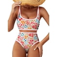 thumbnail image 1 of Conjunto de bikini Herseas de cintura alta con ribete de bloques de color floral para mujer, 1 of 5