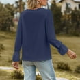 thumbnail image 5 of tklpehg Womens Fall Tops V-Neck Lace Elegant Shirts Long Sleeve Tops Womens Clothes Leisure Fall Clothes Solid Color Comfortable Going Out Tops Pullover Navy S, 5 of 6