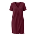 thumbnail image 4 of ClodeEU Women's V Neck Short Sleeve Knee Length Dress, Casual Loose Dress with Pockets Wine,Women's Plus M, 4 of 6
