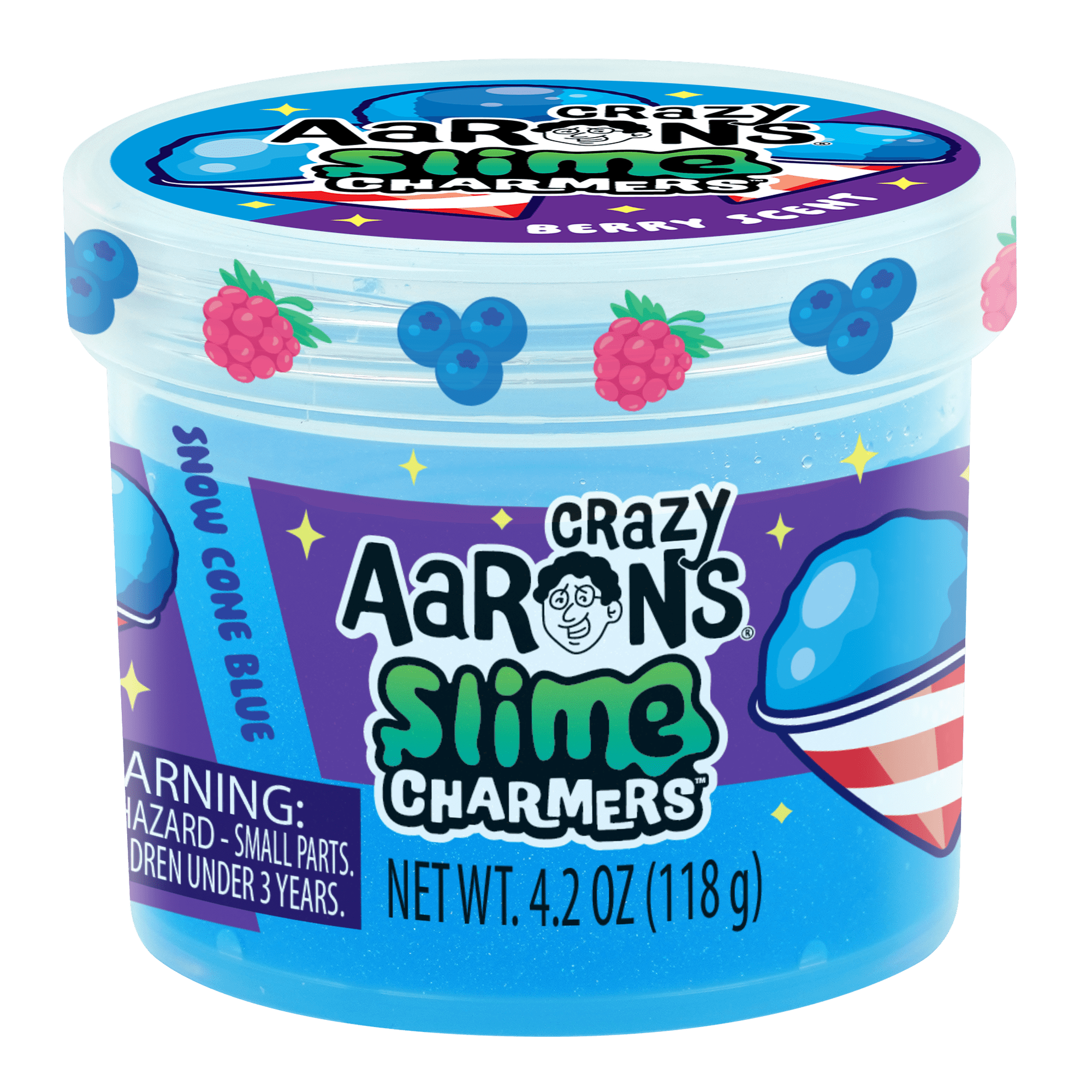 Crazy Aaron's Snow Cone Blue Slime Charmers Mini 4oz Jar, Berry Scented Slime for Kids and Adults, Squeeze, Stretch, Squish, Ages 3+