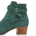 thumbnail image 4 of YDN Women Block Low Heel Suede Cowgirl Boots Pull on Ankle Bootie with Buckle Strap Shoes Size 11 Lake Green, 4 of 4