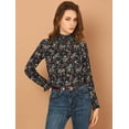 thumbnail image 3 of Blusa Allegra K Floral Vintage Cuello Fruncido con Volantes Manga Larga Mujer Negro XS, 3 of 6