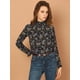 thumbnail image 3 of Blusa Allegra K Floral Vintage Cuello Fruncido con Volantes Manga Larga Mujer Negro XS, 3 of 6