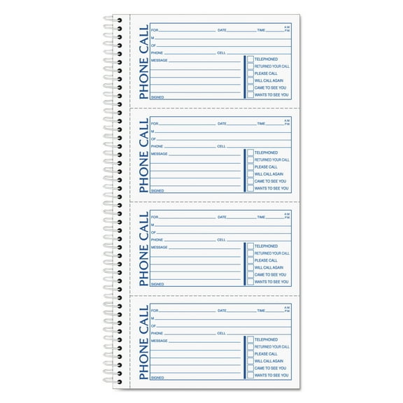 Tops Two-Part Carbonless Phone Call Book, 2 3/4'' x 5'', Black