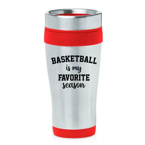 16oz Insulated Stainless Steel Travel Mug Coffee Mug Tumbler Basketball Is My Favorite Season, Basketball Gift, Basketball Mom (Red)