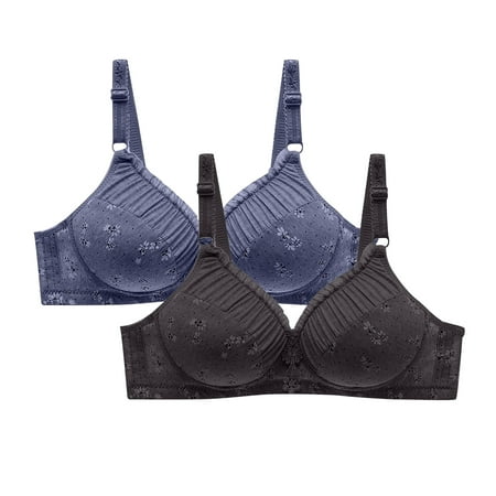 Gnurob 2 Pack Bralette for Women Wireless Bralettes Bras Beauty Back Bra Adjustable Straps Underwear Full Support Brassiere Cozy Breathable lingerie Clearance Saving Black 42/95