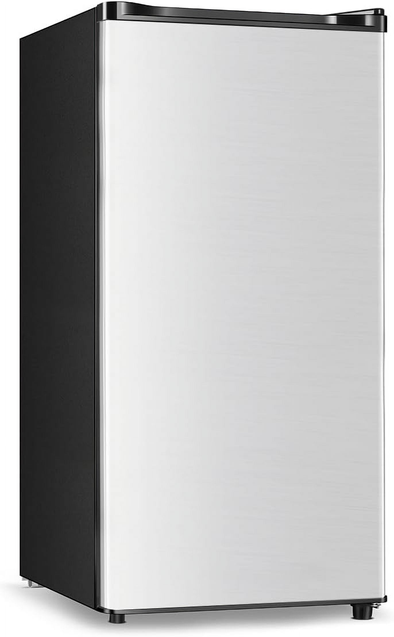 Seaoola Mini Fridge with Freezer, Single Door 3.1 Cu.Ft, Compact Mini Refrigerator, LED Light, Adjustable Thermostat, Removable Glass Shelves, Small Refrigerator for Dorm/Office/Bedroom(Sliver)