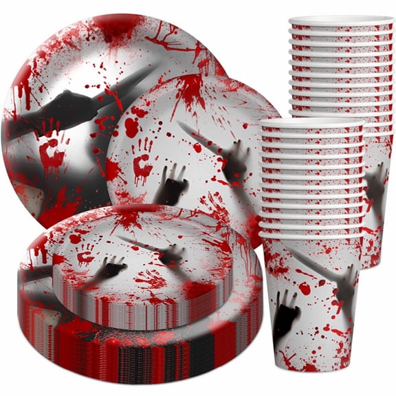 Clearance Under $1 Bloody Halloween Paper Plate & Cup Set – Party Tableware Collection
