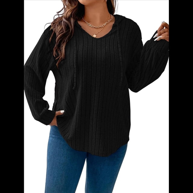 Sudadera con Capucha para Mujer, de Larga, Holgada y con Cordón Ajustable, Básica Negro XXXL