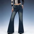 thumbnail image 2 of hoksml Women's High Rise Flare Jeans, Full Length Denim Pants with Frayed Hems and Faded Finish, 2 of 9