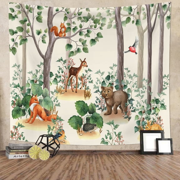 Dashan Forest Animals Tapestry Wall Hanging,Green Plants Trees Tapestries for Bedroom Living Room Dorm Decor,60"Wx50"L