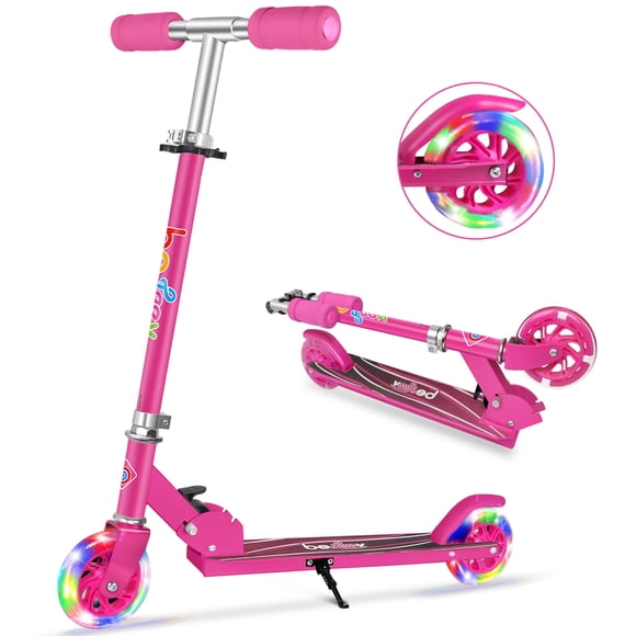 BELEEV Scooters for Kids, 2 Wheel Folding Kick Scooter for Girls Boys, 3 Adjustable Height, Light Up Wheels, Lightweight Scooter with Sturdy Frame, Kickstand for Children 3 to 12 Years Old
