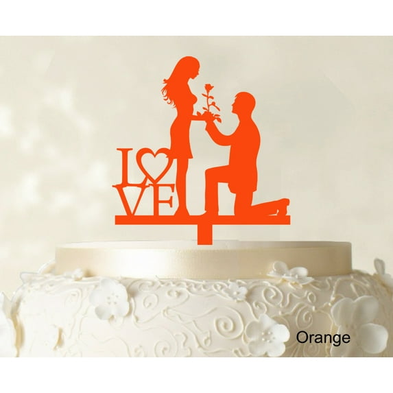 "Couple Wedding Cake Topper Personalized Orange Cake Topper Color Option Available 5""-7"" Inches Wide"
