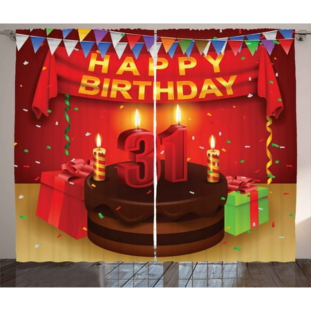 31st Birthday Curtains 2 Panels Set, Colorful Vibrant Party Set Up Presents Candles Flags Festive Confetti Rain, Window Drapes for Living Room Bedroom, 108W X 108L Inches, Multicolor, by (Best Windows 8 Setup)