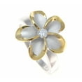 thumbnail image 2 of Sterling silver 925 Hawaiian plumeria flower cz ring 15mm rhodium and yellow gold plated 2 tone size 8, 2 of 5