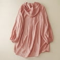 thumbnail image 4 of YUGYXL Women's Cotton Linen Sun Protection Shirts Hoodie Lightweight Swimsuit Beach Coverups Long Sleeve Hooded Button Shirts Pink L, 4 of 9