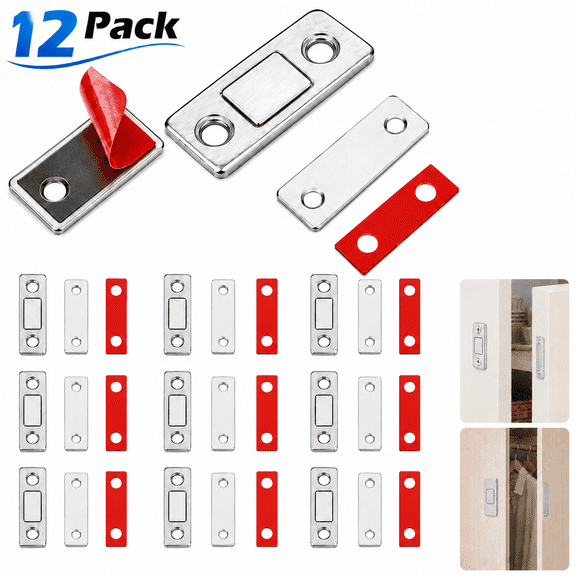 Drawer Magnets 12 Pack Ultra Thin Cabinet Door Magnet Stainless Steel Magnetic Cabinet Latches Hardware Cabinet Magnets Catch for Sliding Door Kitchen Cupboard Closure Closet Door Closer