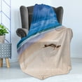 thumbnail image 4 of Driftwood Soft Flannel Fleece Blanket, Driftwood on the Deserted Sandy Beach and the Cloudy Sky Digital Style Image, Cozy Plush for Indoor and Outdoor Use, 50" x 60", Beige and Blue, by Ambesonne, 4 of 5