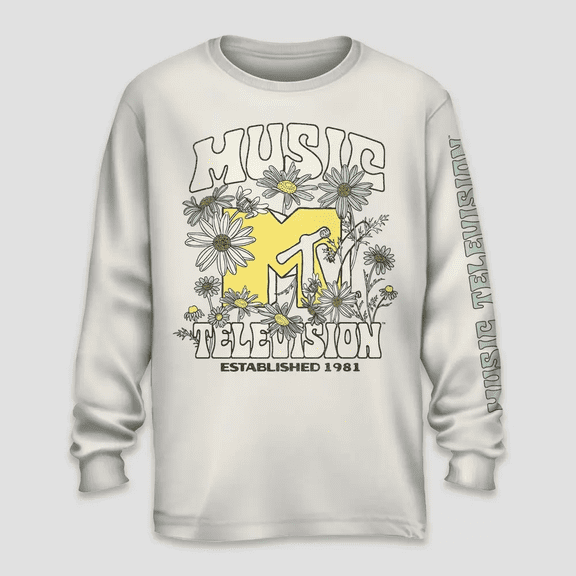 Men's MTV Long Sleeve Graphic Shirt - Cream Small