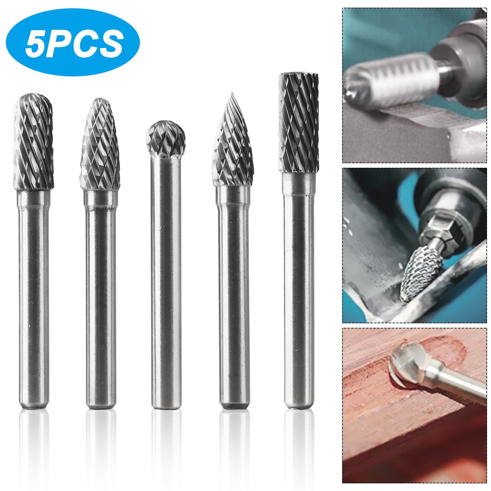 10PCS 1/4" Oxide Steel Grinding Wood Milling File Grinder Rotary Burr Drill Bits 