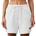 thumbnail image 3 of Htigea Clearance Women's Casual Linen Shorts Comfy Elastic Waist Summer Lightweight Wide Leg Shorts with Pockets Fall Savings White,M, 3 of 7
