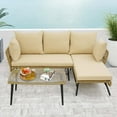 thumbnail image 4 of Costway 3 PCS L-Shaped Patio Sofa Set Conversation Furniture with Cushions Deck Garden Beige, 4 of 10