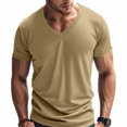 thumbnail image 2 of AHTJRT Men's Casual V-Neck Short Sleeve Gym Athletic T-Shirt Fashion Tee Top Workout Bodybuilding Shirts Khaki S, 2 of 9