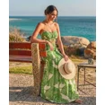 thumbnail image 6 of ChicMe Summer Dresses for Women Floral Printed Strapless Ruched Ruffle Hem Bodycon Party Vacation Dress Green-XL, 6 of 8