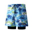 thumbnail image 4 of Mens 2 in 1 Swim Trunks with Compression Liner Summer Printed Quickly Dry Swim Short Swimsuit Bathing Suit Beach Shorts (XL, Blue), 4 of 6