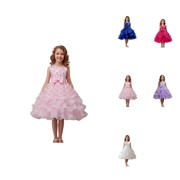 Sparkling Party Dress for Girls – Glimmering Sequin A-Line Sleeveless Gown with Flared Skirt for Stage Performances, Weddings, and Special Events (Size 3-15Y)