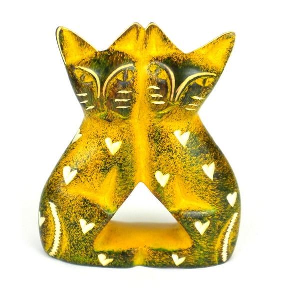 Lovey Cats Soapstone Sculpture, Yellow