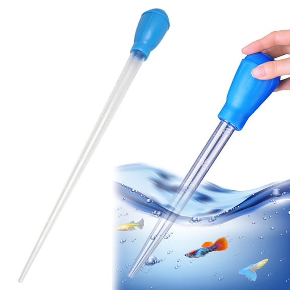 Blue Large Fish Tank Cleaning Dropper, 45cm Aquarium Pipette, Manual Gravel Cleaner and Water Changer Tool, 30ml Fish Feeder and Aquarium Maintenance Accessory for Freshwater and Saltwater