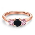 thumbnail image 3 of Gem Stone King 18K Rose Gold Plated Silver Black Onyx and Pink Lab Grown Diamond Engagement Ring for Women | 0.98 Cttw | Round 5MM | Gemstone December Birthstone | Size 7, 3 of 6