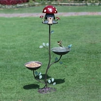 38" H Cast Iron Pedestal Bird Bath, BirdBaths for Outdoors with Metal Birdhouse Birdfeeder 3-in-1, Garden Yard Lawn Decor