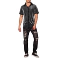 thumbnail image 2 of Camisas de malla transparente INSPIRE CHIC para el Día del Padre, camisas metálicas brillantes de manga corta para hombres, XL plateado, 2 of 4