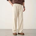 thumbnail image 3 of GINGTTO Men's Beige Linen-Blend Pleated Pants - Relaxed-Fit Trousers for Office & Casual Wear, 3 of 5