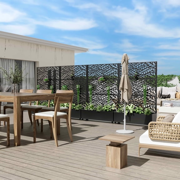 MAYEERTY 72x47x16 Inch Black Metal Rectangular Planter Box with Trellis, 3 Piece Set for Outdoor Garden & Patio