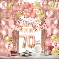 Birthday Decorations Women - Rose Gold 70th Birthday Decorations Supplies for Her With Curtains, Hanging Swirl, Balloons, Banner, Star garland, Cake Topper, Cupcake Toppers