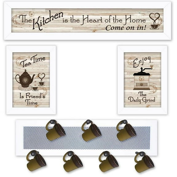 TrendyDecor4U Kitchen 4-Pc Vignette With 7-Peg Mug Rack Wall Art V433-MPH-712W