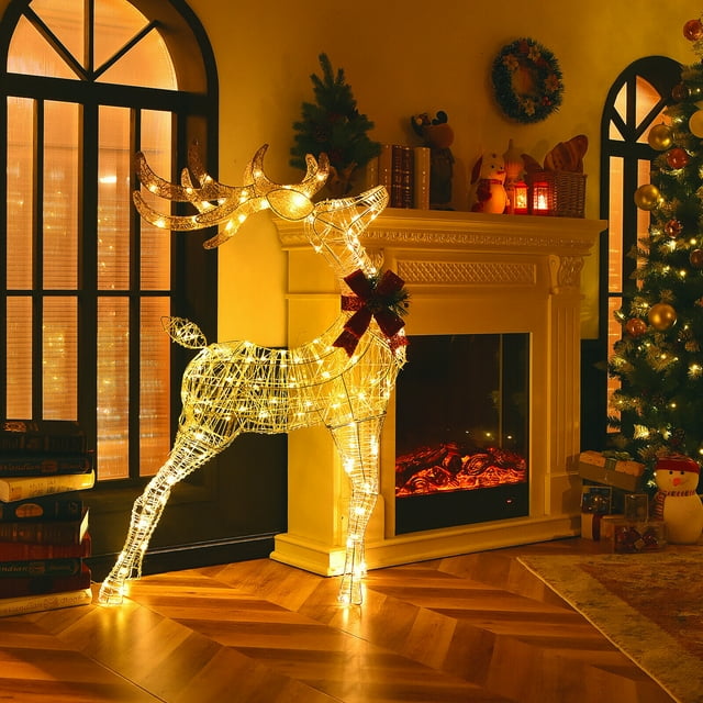 Gymax 53'' Pre-Lit LED Light up Reindeer Christmas Lighted Reindeer Holiday Decor