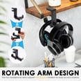 thumbnail image 4 of Dual Headphone Stand for Desk, 360° Rotating Under Desk Headset Holder Mount Clamp On Earphone Hanger with Cable Clip for 0.35 to 1.65 inch Thick Table, 4 of 10