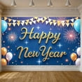 thumbnail image 5 of Gold Lettering Happy New Year Banner Blue Background New Year Banner Firework Design Balloon Decoration Celebration Banner for New Year Party Home Celebration Indoor Decoration, 5 of 9